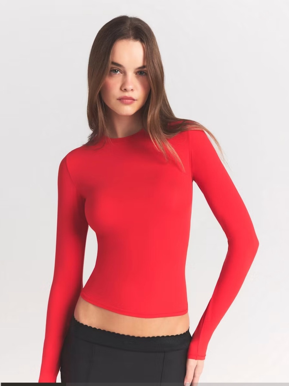 NWT SKIMS Fits Everybody Long Sleeve Crewneck Top tee shirt new cherry Red